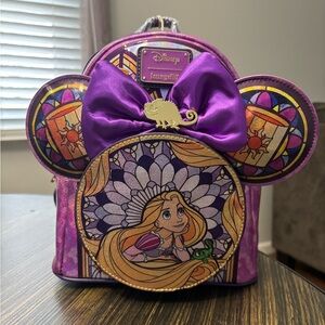 Loungefly Repunzal Stained Glass Ears and Mini Backpack Set. NWT